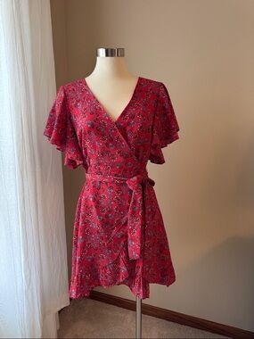 Jack by BB Dakota Red Floral Wrap Mini Dress